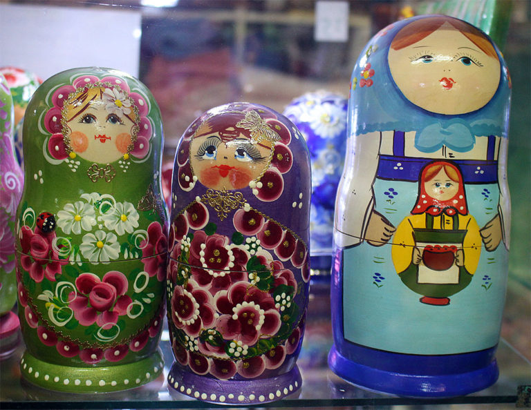 Matryoshka Doll sets are painted in varying designs with a high gloss finish